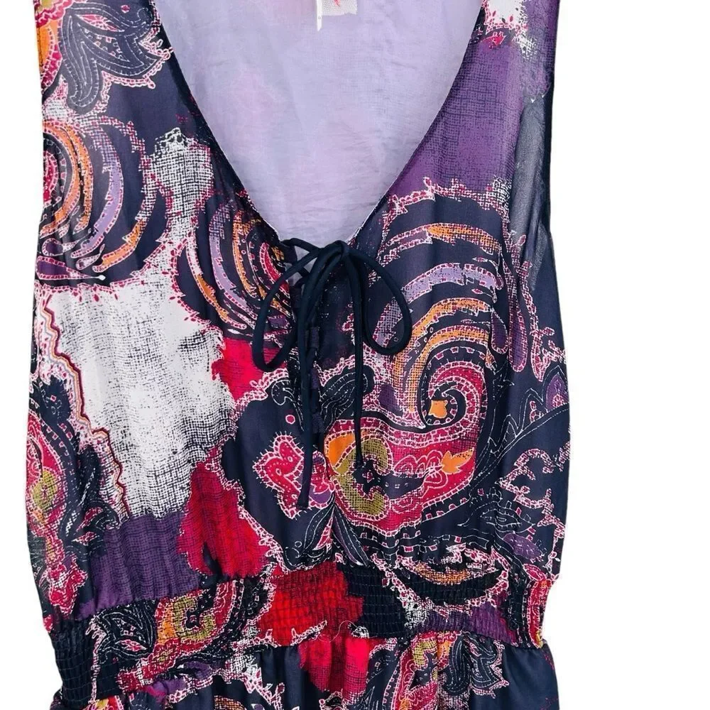 Free People Falling for Georgette Lace Up Dress Size small purple paisley
